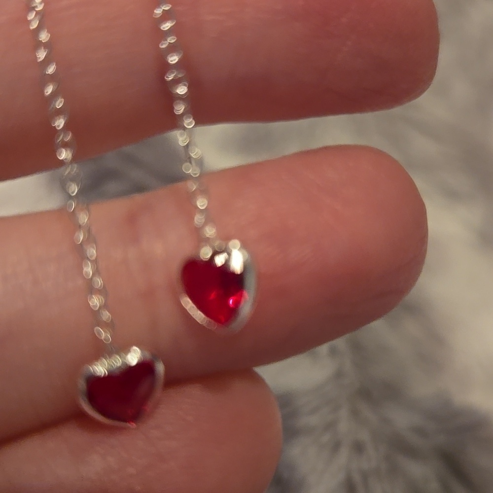 Sterling Silver Heart Drop Thread Earrings Multi Gem Colors Brand New In Box - Picture 3 of 9